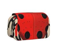 DENMER Ladybug Printed Flip Pencil Case with 2 Compartments, Large Capacity, Portable Stationery Organizer for School, Travel and Art