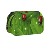 DENMER Leaves and Ladybugs Printed Flip Pencil Case with 2 Compartments, Large Capacity, Portable Stationery Organizer for School, Travel and Art