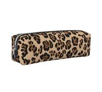 DENMER Leopard Print Printed Leather Pencil Case Cute Stationery Organizer Simple Makeup Bag Pen Pouch, Silver Zipper