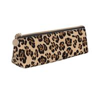 DENMER Leopard Print Printed Zipper Pencil Case Cute Stationery Organizer PVC Leather Triangle Makeup Bag Pen Pouch
