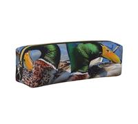 DENMER Mallard Duck 1 Printed Leather Pencil Case Cute Stationery Organizer Simple Makeup Bag Pen Pouch, Gold Zipper