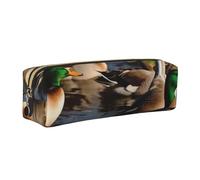 DENMER Mallard Ducks Printed Leather Pencil Case Cute Stationery Organizer Simple Makeup Bag Pen Pouch, Gold Zipper