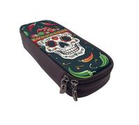 DENMER Mexican Skull Printed Leather Flip Pencil Case - Multifunctional Organizer for School, Office & Travel
