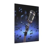 DENMER Microphone with Music Notes Printed Solid Wood Frame Canvas Wall Art 20x25 CM - Handmade Framing Square Wall Decor for Bedroom, Living Room, Office