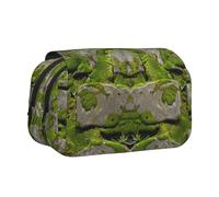 DENMER Moss Stone Pavement Printed Flip Pencil Case with 2 Compartments, Large Capacity, Portable Stationery Organizer for School, Travel and Art