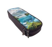 DENMER Mountain Lake View Sunny Day Nature Printed Leather Flip Pencil Case - Multifunctional Organizer for School, Office & Travel