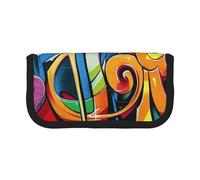 DENMER Music Graffiti Style Printed Canvas Pencil Case, Spacious Pen Pouch for School, Office and Travel