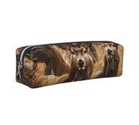 DENMER Nature Wild Animal Deers Printed Leather Pencil Case Cute Stationery Organizer Simple Makeup Bag Pen Pouch, Silver Zipper