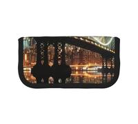 DENMER New York Manhattan Bridge Night Printed Canvas Pencil Case, Spacious Pen Pouch for School, Office and Travel