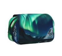 DENMER Northern Lights Printed Flip Pencil Case with 2 Compartments, Large Capacity, Portable Stationery Organizer for School, Travel and Art