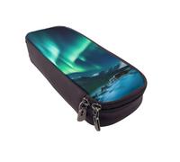DENMER Northern Lights Printed Leather Flip Pencil Case - Multifunctional Organizer for School, Office & Travel