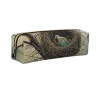 DENMER Outdoor Bird Home Printed Leather Pencil Case Cute Stationery Organizer Simple Makeup Bag Pen Pouch, Gold Zipper