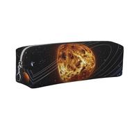 DENMER Outer Space Galaxy Solar System Printed Leather Pencil Case Cute Stationery Organizer Simple Makeup Bag Pen Pouch, Silver Zipper