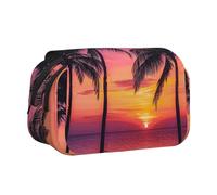 DENMER Palm Trees Silhouette at Sunset Printed Flip Pencil Case with 2 Compartments, Large Capacity, Portable Stationery Organizer for School, Travel and Art