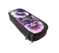 DENMER Pansies Flower Printed Leather Flip Pencil Case - Multifunctional Organizer for School, Office & Travel