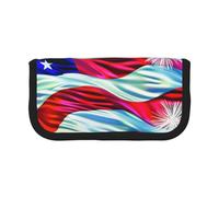 DENMER Patriotic 4th of July American Flag Printed Canvas Pencil Case, Spacious Pen Pouch for School, Office and Travel