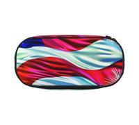 DENMER Patriotic 4th of July American Flag Printed Oxford Fabric Pencil Case with Spacious Design for School, Office, Travel - Multi-Use Stationery & Makeup Pouch