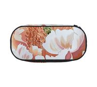 DENMER Peach Peony Printed Oxford Fabric Pencil Case with Spacious Design for School, Office, Travel - Multi-Use Stationery & Makeup Pouch