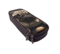 DENMER Pretty Pug Printed Leather Flip Pencil Case - Multifunctional Organizer for School, Office & Travel
