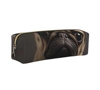 DENMER Pretty Pug Printed Leather Pencil Case Cute Stationery Organizer Simple Makeup Bag Pen Pouch, Gold Zipper