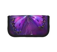 DENMER Purple Butterfly Printed Canvas Pencil Case, Spacious Pen Pouch for School, Office and Travel