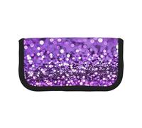 DENMER Purple Glitter at Night Printed Canvas Pencil Case, Spacious Pen Pouch for School, Office and Travel