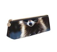 DENMER Raccoon Printed Zipper Pencil Case Cute Stationery Organizer PVC Leather Triangle Makeup Bag Pen Pouch