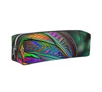 DENMER Rainbow Butterfly Printed Leather Pencil Case Cute Stationery Organizer Simple Makeup Bag Pen Pouch, Silver Zipper