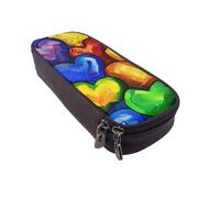DENMER Rainbow Colored Gay Pride Hearts Printed Leather Flip Pencil Case - Multifunctional Organizer for School, Office & Travel