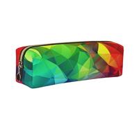 DENMER Rainbow Geometric Printed Leather Pencil Case Cute Stationery Organizer Simple Makeup Bag Pen Pouch, Gold Zipper