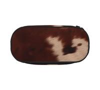 DENMER red Brown Cowhide Printed Oxford Fabric Pencil Case with Spacious Design for School, Office, Travel - Multi-Use Stationery & Makeup Pouch