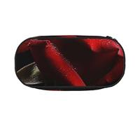 DENMER Red Rose Black Background Printed Oxford Fabric Pencil Case with Spacious Design for School, Office, Travel - Multi-Use Stationery & Makeup Pouch