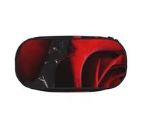 DENMER Red Rose Printed Oxford Fabric Pencil Case with Spacious Design for School, Office, Travel - Multi-Use Stationery & Makeup Pouch