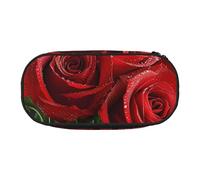DENMER red Rose Printed Oxford Fabric Pencil Case with Spacious Design for School, Office, Travel - Multi-Use Stationery & Makeup Pouch