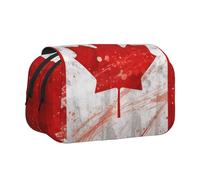 DENMER Retro Canada Flag Printed Flip Pencil Case with 2 Compartments, Large Capacity, Portable Stationery Organizer for School, Travel and Art