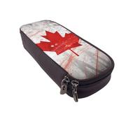 DENMER Retro Canada Flag Printed Leather Flip Pencil Case - Multifunctional Organizer for School, Office & Travel