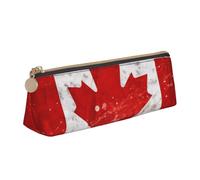 DENMER Retro Canada Flag Printed Zipper Pencil Case Cute Stationery Organizer PVC Leather Triangle Makeup Bag Pen Pouch