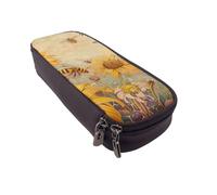 DENMER Rural Honey Bees Flowers Printed Leather Flip Pencil Case - Multifunctional Organizer for School, Office & Travel