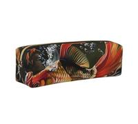 DENMER Safflower Flying Fish Printed Leather Pencil Case Cute Stationery Organizer Simple Makeup Bag Pen Pouch, Gold Zipper