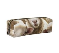 DENMER Sheep and Lambs Printed Leather Pencil Case Cute Stationery Organizer Simple Makeup Bag Pen Pouch, Gold Zipper