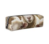 DENMER Sheep and Lambs Printed Leather Pencil Case Cute Stationery Organizer Simple Makeup Bag Pen Pouch, Silver Zipper