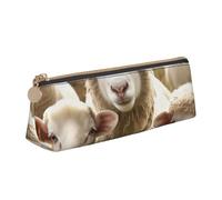 DENMER Sheep and Lambs Printed Zipper Pencil Case Cute Stationery Organizer PVC Leather Triangle Makeup Bag Pen Pouch