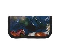 DENMER Shocking Running Horse Printed Canvas Pencil Case, Spacious Pen Pouch for School, Office and Travel