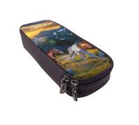 DENMER Shocking Running Horse Printed Leather Flip Pencil Case - Multifunctional Organizer for School, Office & Travel