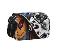 DENMER Skate Boards Printed Flip Pencil Case with 2 Compartments, Large Capacity, Portable Stationery Organizer for School, Travel and Art