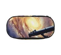 DENMER Space Galaxy with Telescope Printed Oxford Fabric Pencil Case with Spacious Design for School, Office, Travel - Multi-Use Stationery & Makeup Pouch