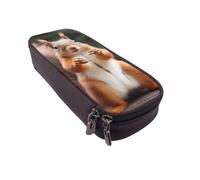 DENMER Squirrel Funny Animal Printed Leather Flip Pencil Case - Multifunctional Organizer for School, Office & Travel