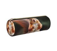 DENMER Squirrel Funny Animal Printed Leather Pencil Case Cute Stationery Organizer Round Makeup Bag Pen Pouch, Gold Zipper