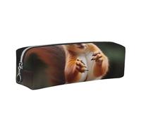 DENMER Squirrel Funny Animal Printed Leather Pencil Case Cute Stationery Organizer Simple Makeup Bag Pen Pouch, Silver Zipper