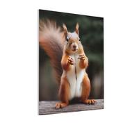 DENMER Squirrel Funny Animal Printed Solid Wood Frame Canvas Wall Art 20x25 CM - Handmade Framing Square Wall Decor for Bedroom, Living Room, Office